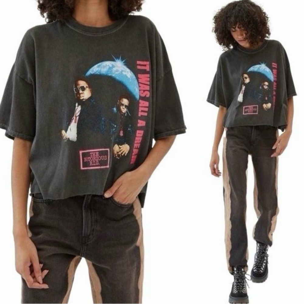 Black Graphic Tee with Pink and Blue Print